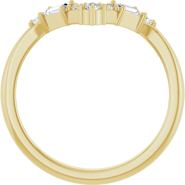 14K Baguette &amp; Round Diamond Contour Band