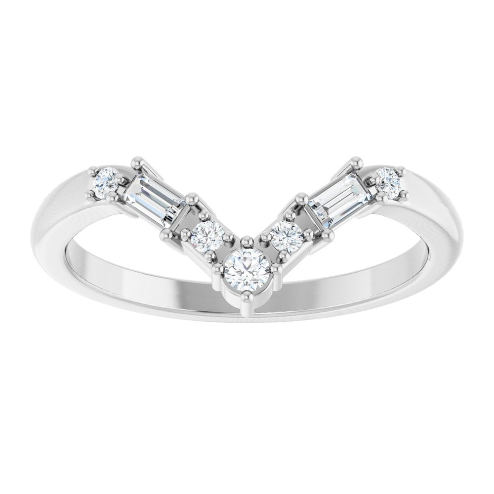 14K Baguette &amp; Round Diamond Contour Band