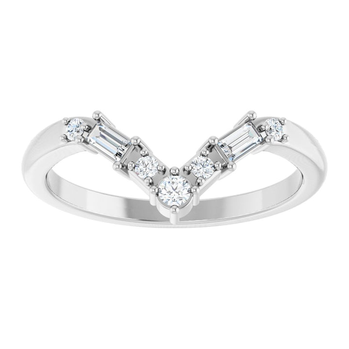 14K Baguette &amp; Round Diamond Contour Band