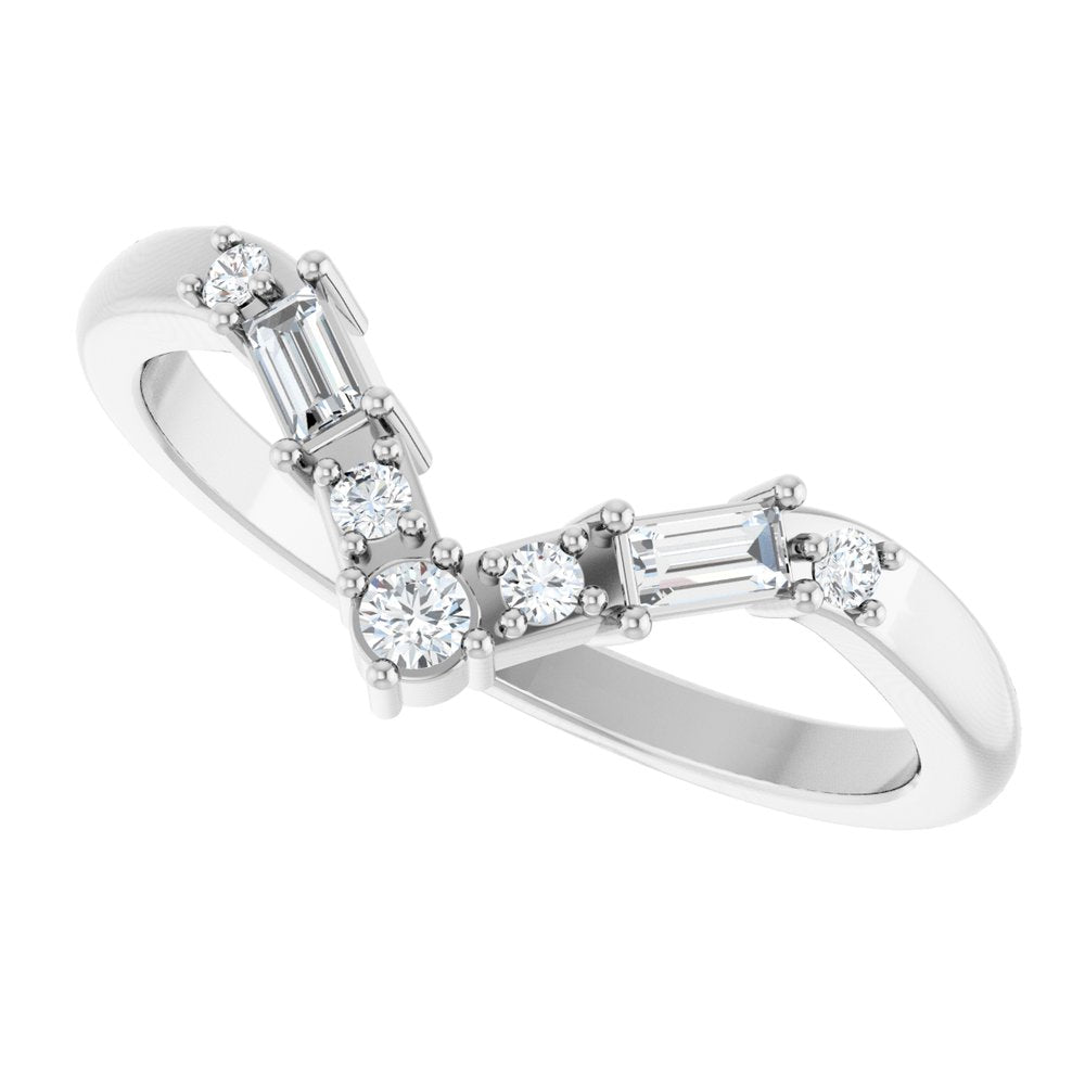 14K Baguette &amp; Round Diamond Contour Band