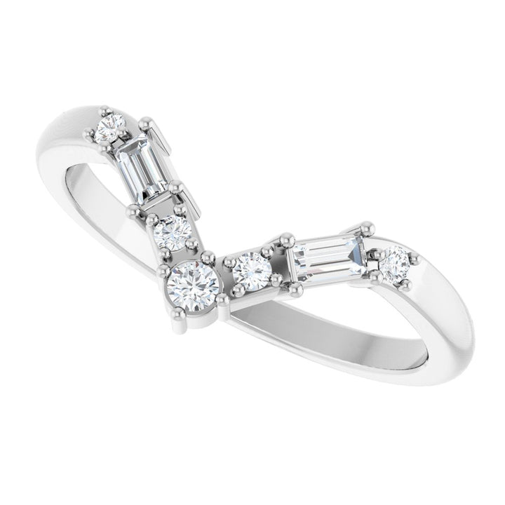 14K Baguette &amp; Round Diamond Contour Band