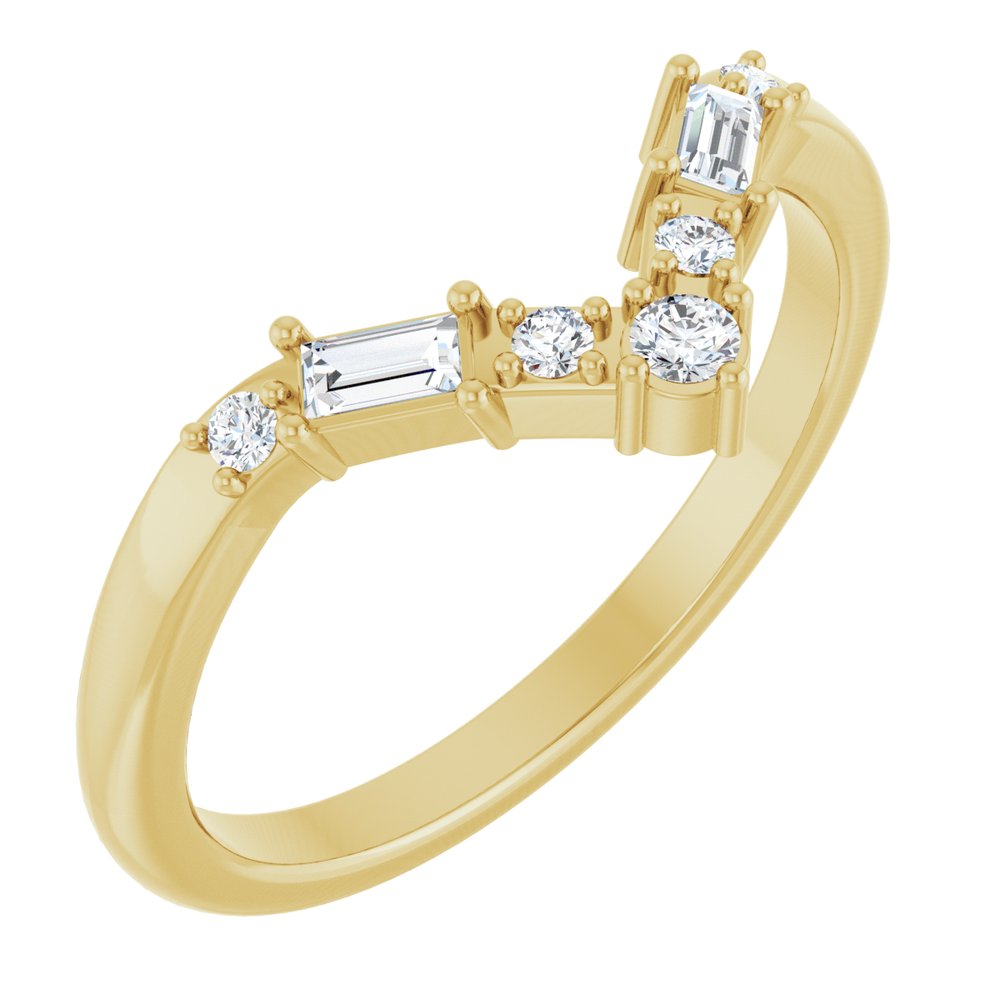 14K Baguette &amp; Round Diamond Contour Band