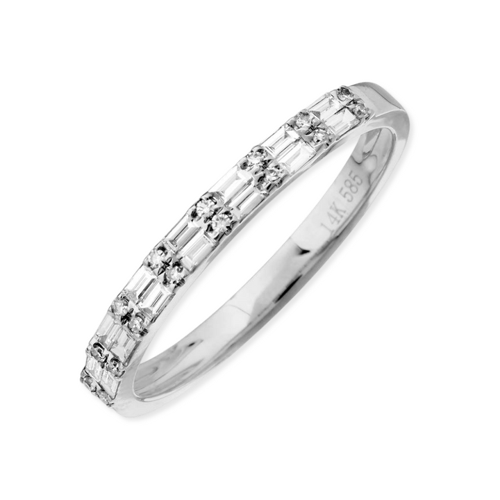 14K Baguette &amp; Round Diamond Double Row Band