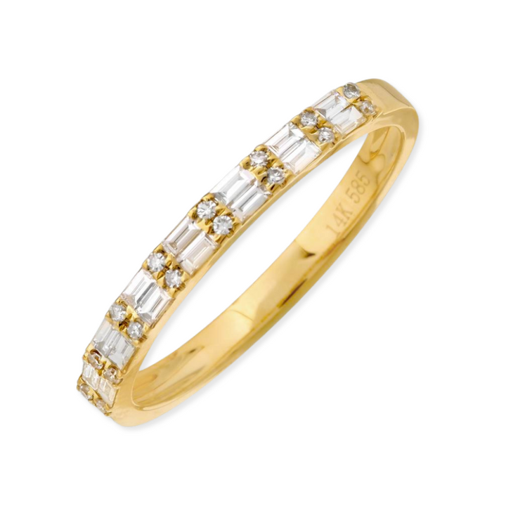 14K Baguette &amp; Round Diamond Double Row Band
