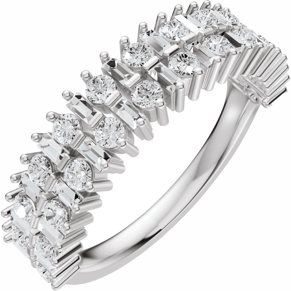 14K Baguette &amp; Round Double Row Anniversary Band