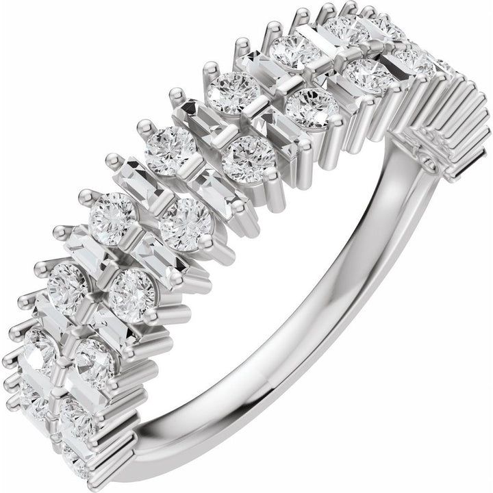 14K Baguette &amp; Round Double Row Anniversary Band