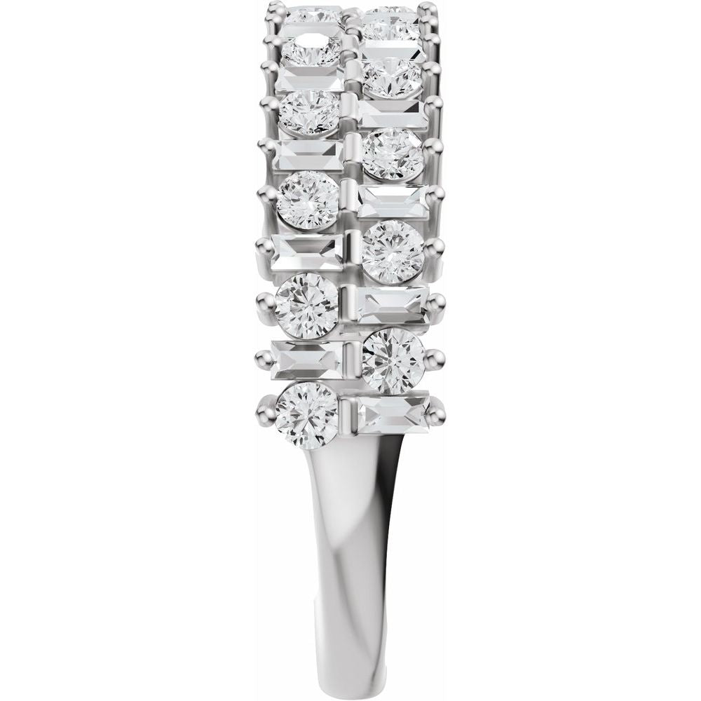 14K Baguette &amp; Round Double Row Anniversary Band