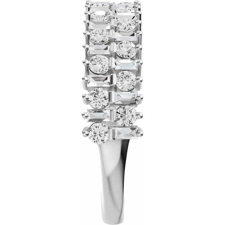 14K Baguette &amp; Round Double Row Anniversary Band