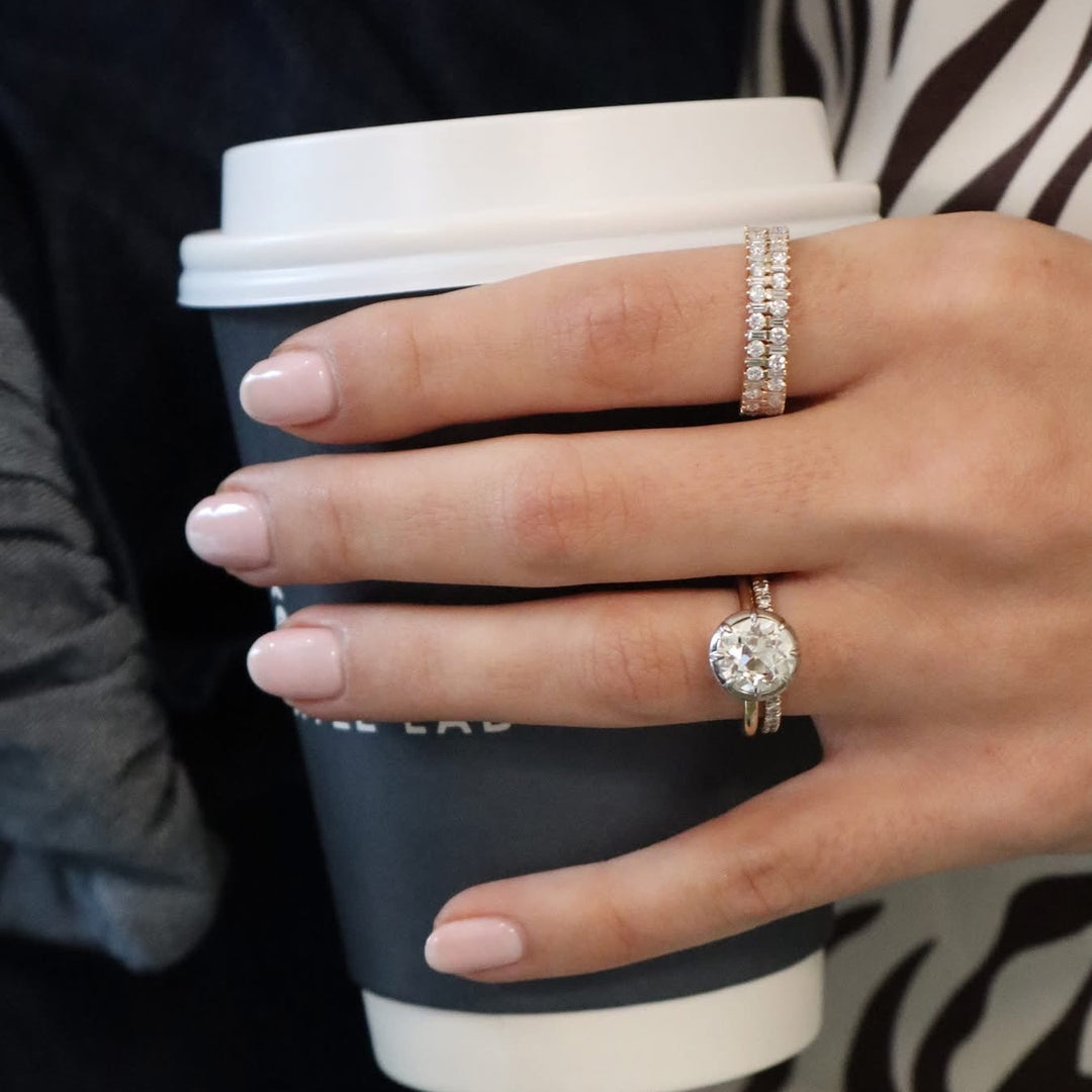 14K Baguette &amp; Round Double Row Anniversary Band
