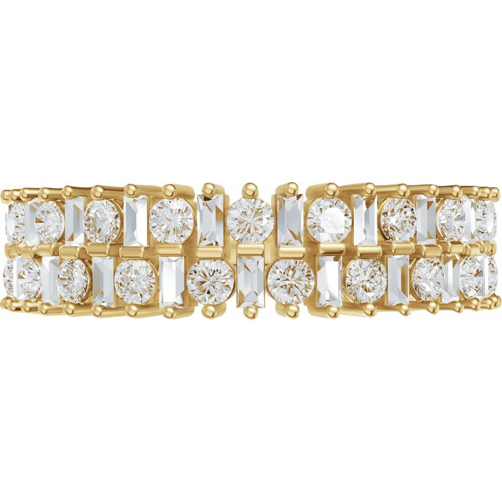 14K Baguette &amp; Round Double Row Anniversary Band