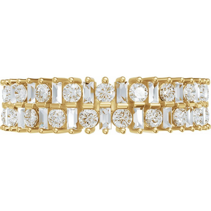 14K Baguette &amp; Round Double Row Anniversary Band
