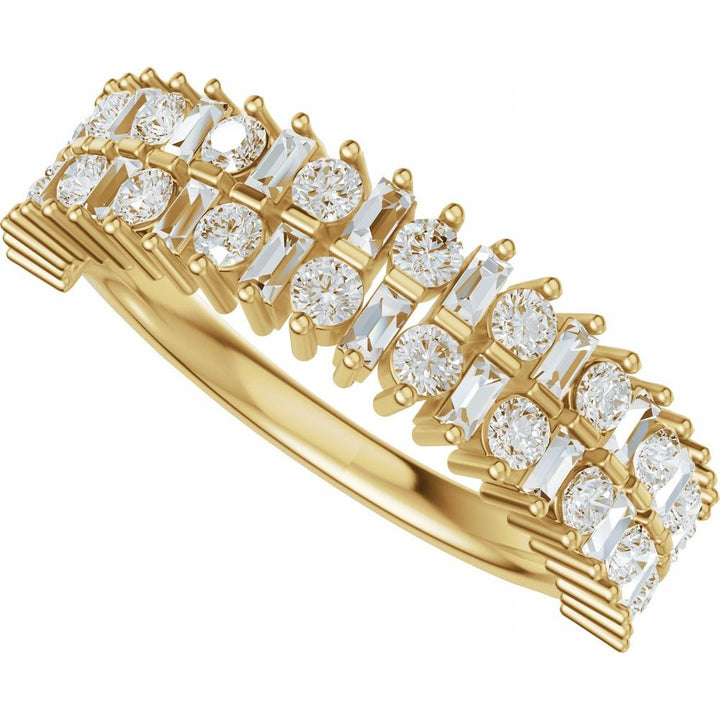 14K Baguette &amp; Round Double Row Anniversary Band