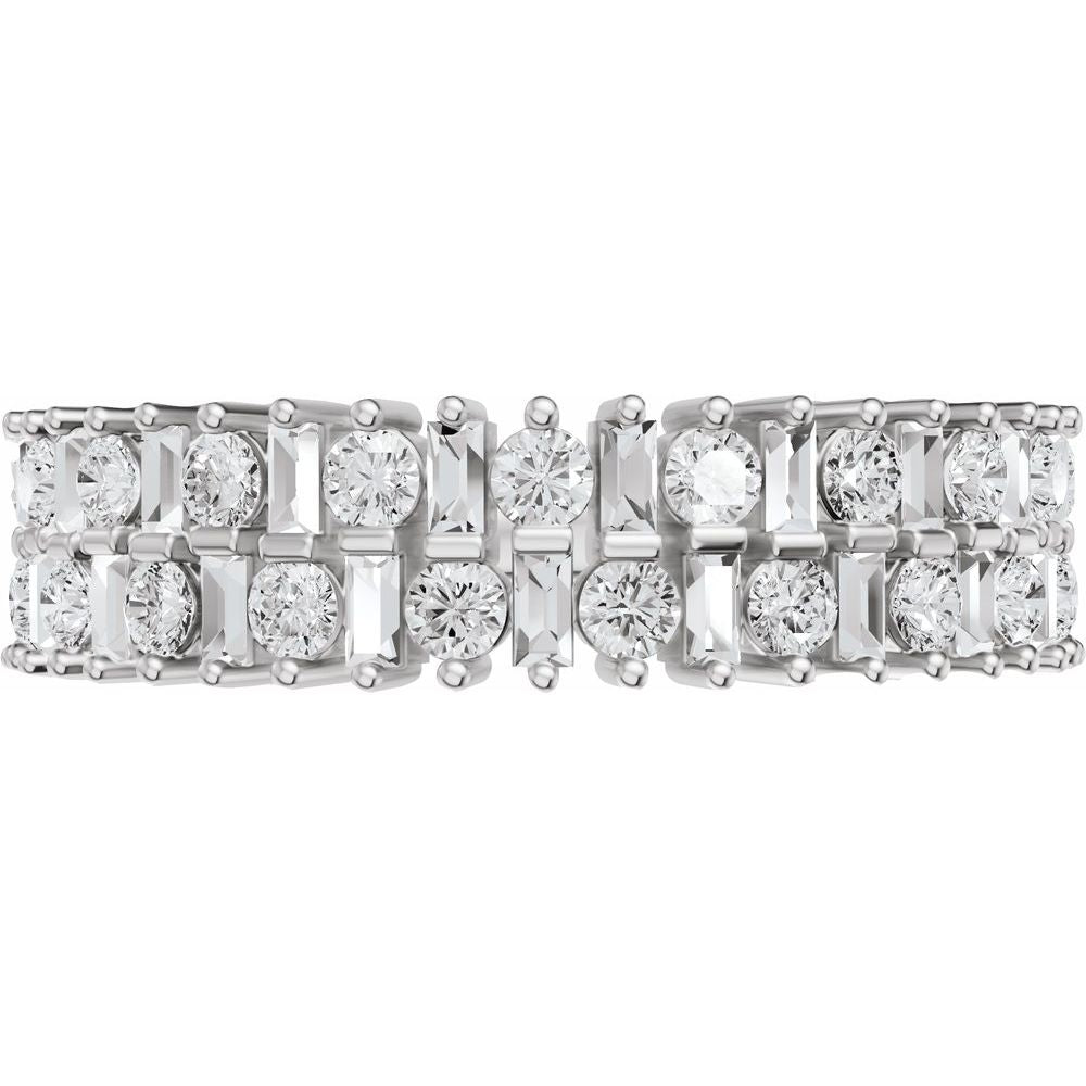 14K Baguette &amp; Round Double Row Anniversary Band