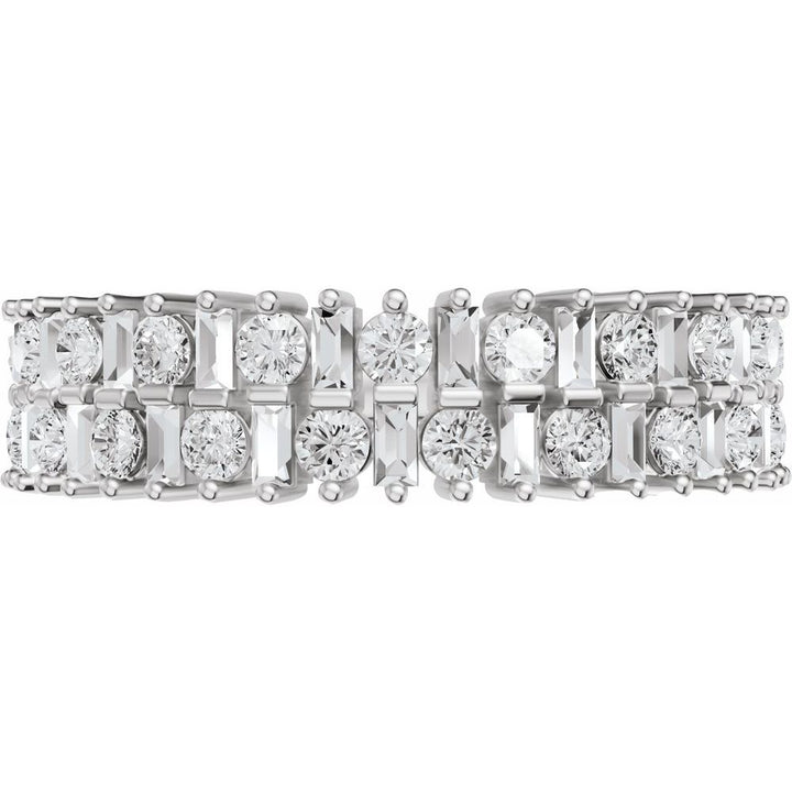 14K Baguette &amp; Round Double Row Anniversary Band