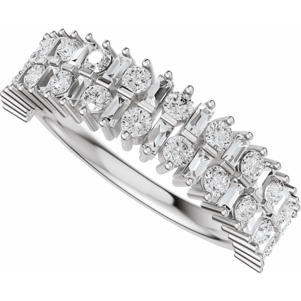 14K Baguette &amp; Round Double Row Anniversary Band