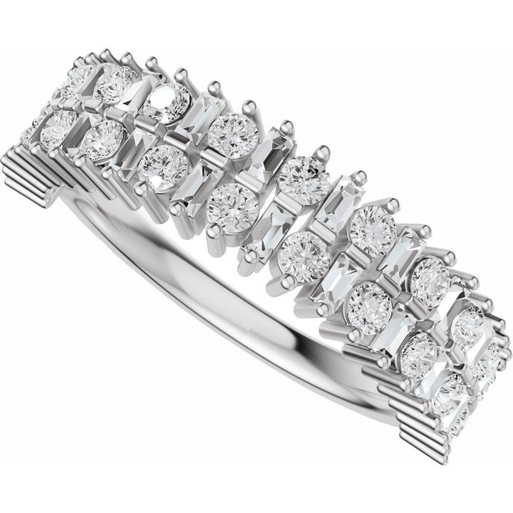 14K Baguette &amp; Round Double Row Anniversary Band