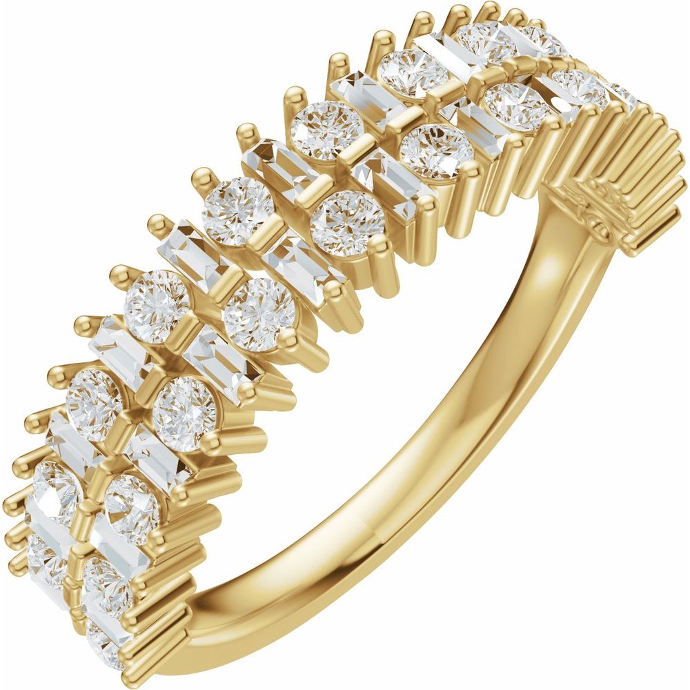 14K Baguette &amp; Round Double Row Anniversary Band