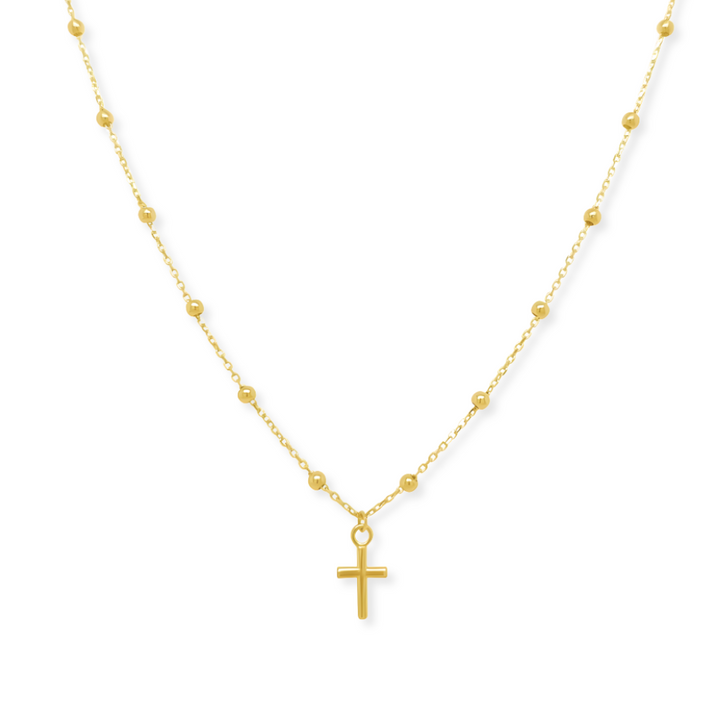 14K Beaded Cross Necklace-Embark Fine Jewelry