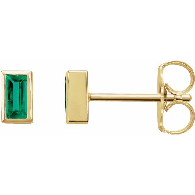 14K Bezel Baguette Gemstone Studs
