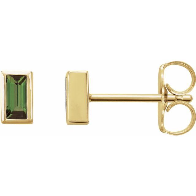 14K Bezel Baguette Gemstone Studs