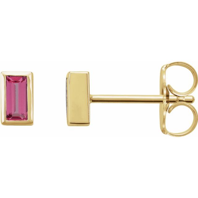 14K Bezel Baguette Gemstone Studs