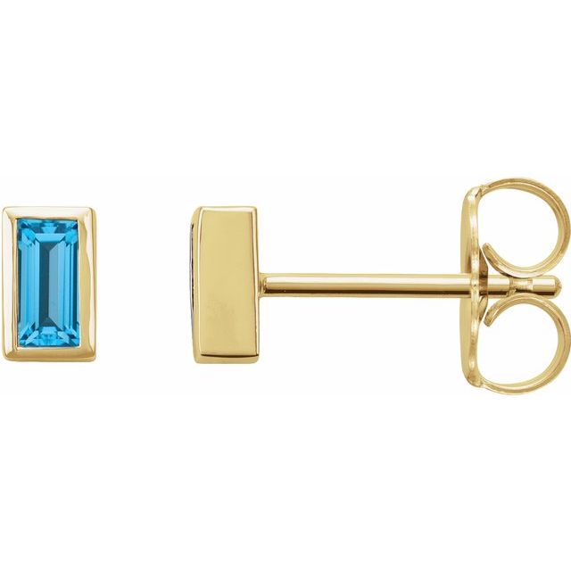 14K Bezel Baguette Gemstone Studs