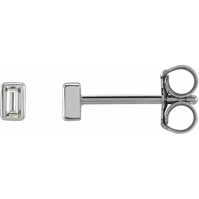 14K Bezel Baguette Stud
