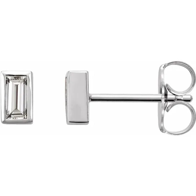 14K Bezel Baguette Stud