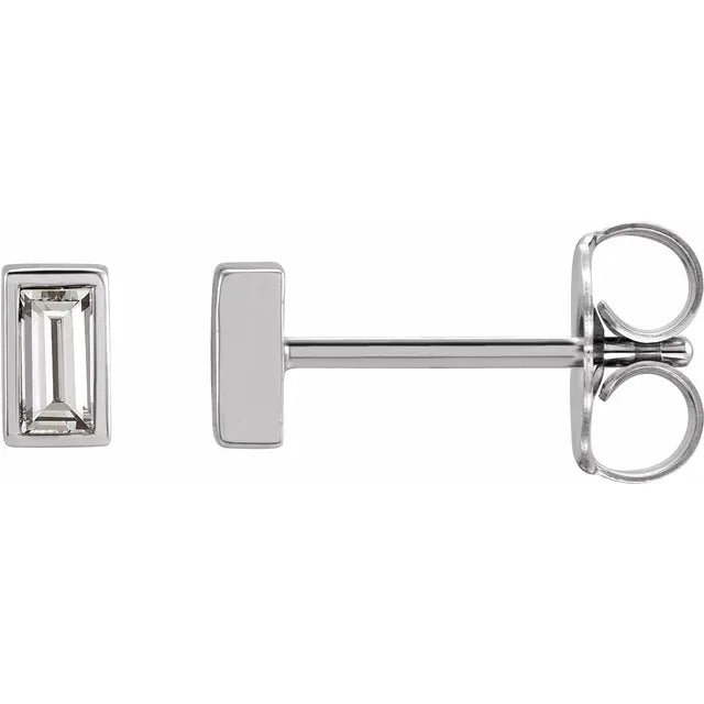 14K Bezel Baguette Stud