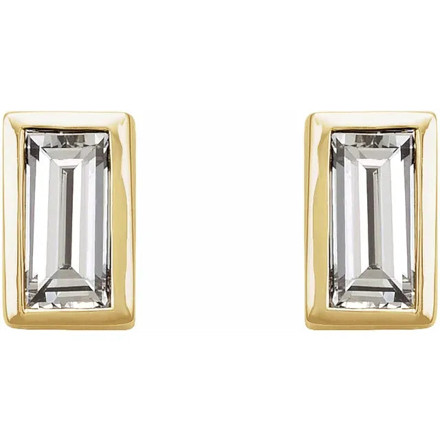 14K Bezel Baguette Stud