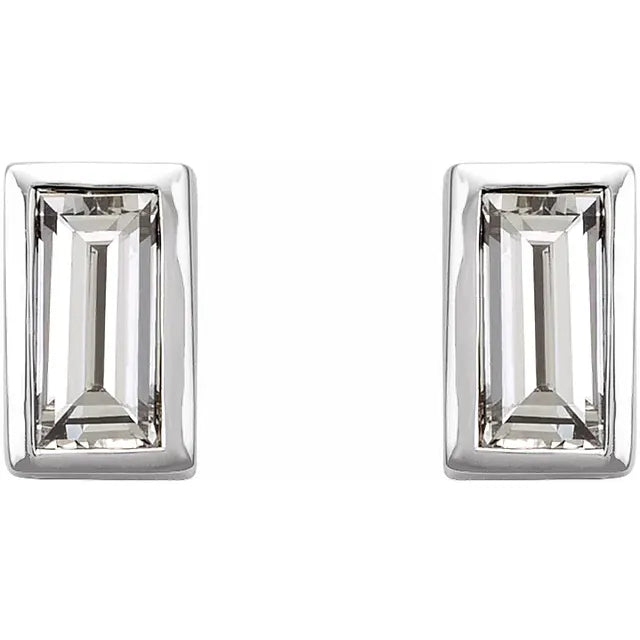 14K Bezel Baguette Stud