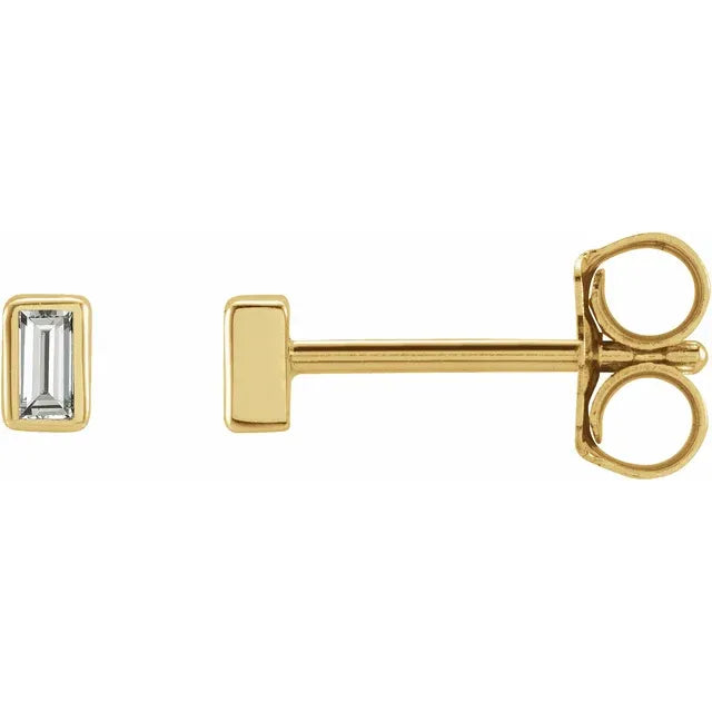 14K Bezel Baguette Stud
