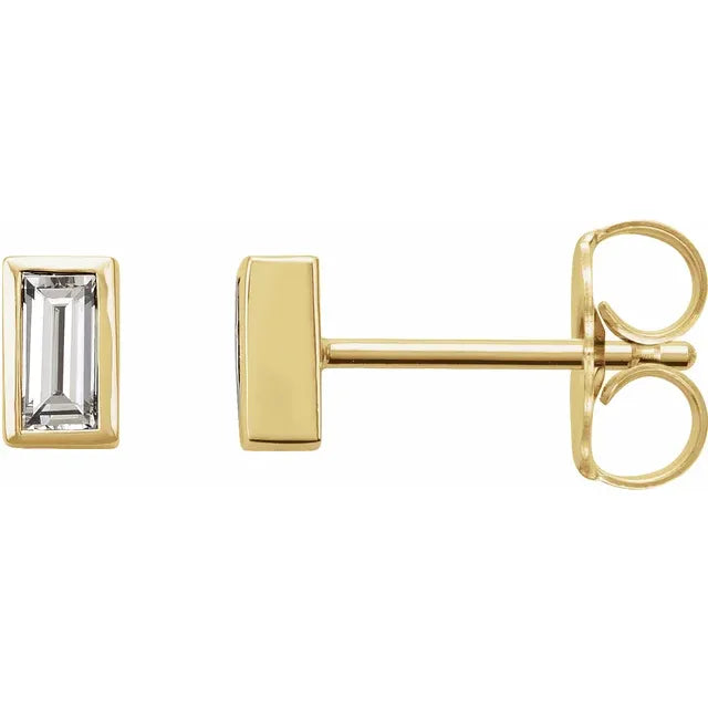 14K Bezel Baguette Stud