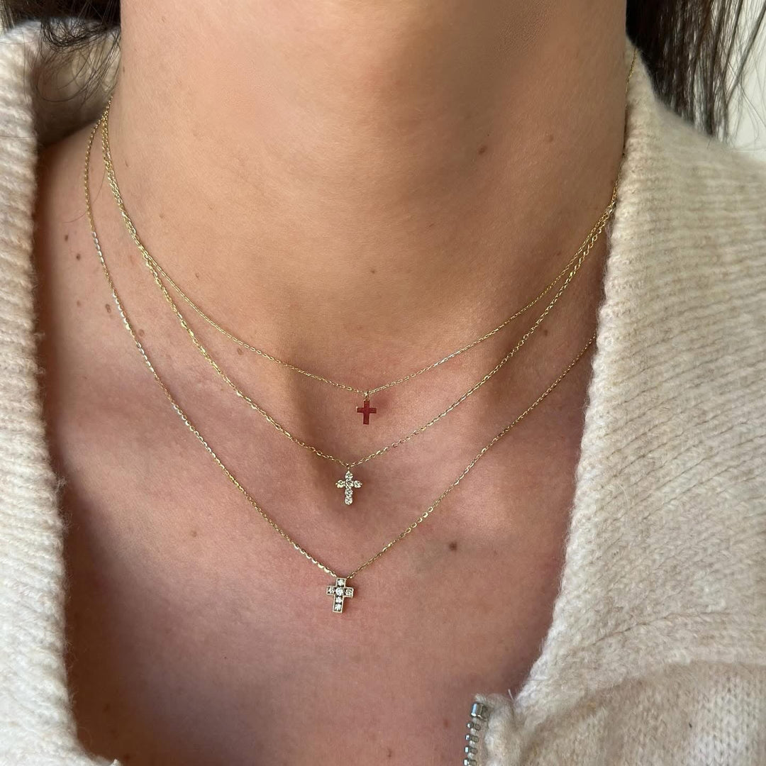 14K Bezel Diamond Cross Necklace