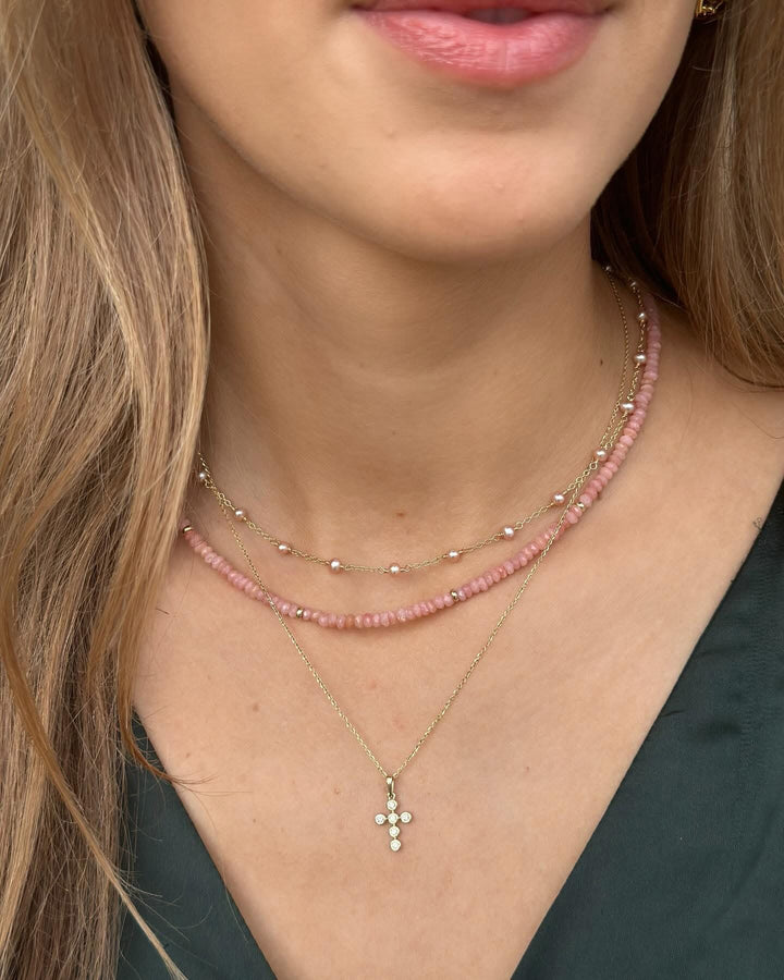 14K Bezel Diamond Cross Necklace
