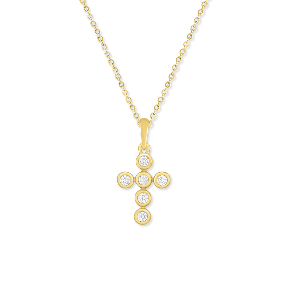 14K Bezel Diamond Cross Necklace
