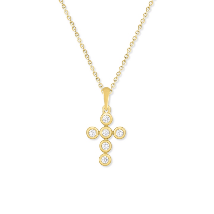 14K Bezel Diamond Cross Necklace