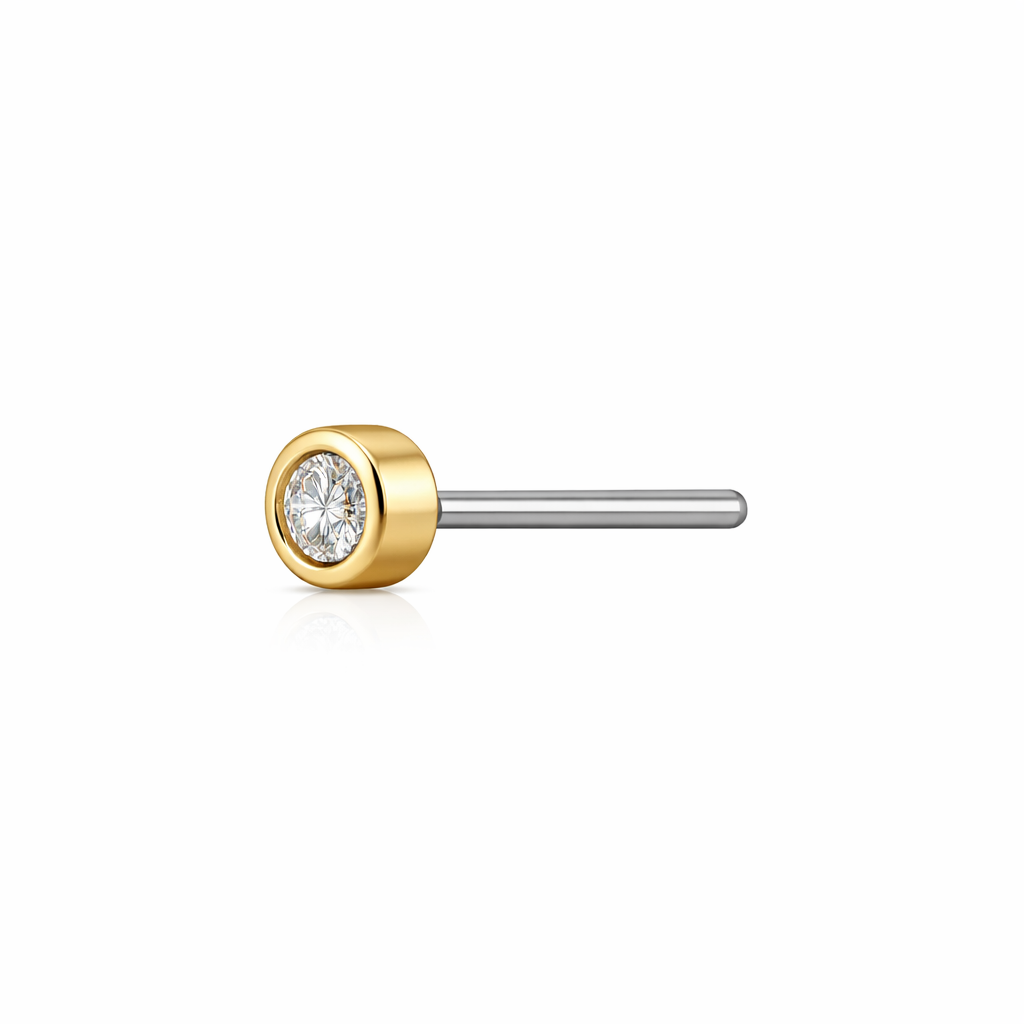 14K Bezel Diamond Flat Back Stud