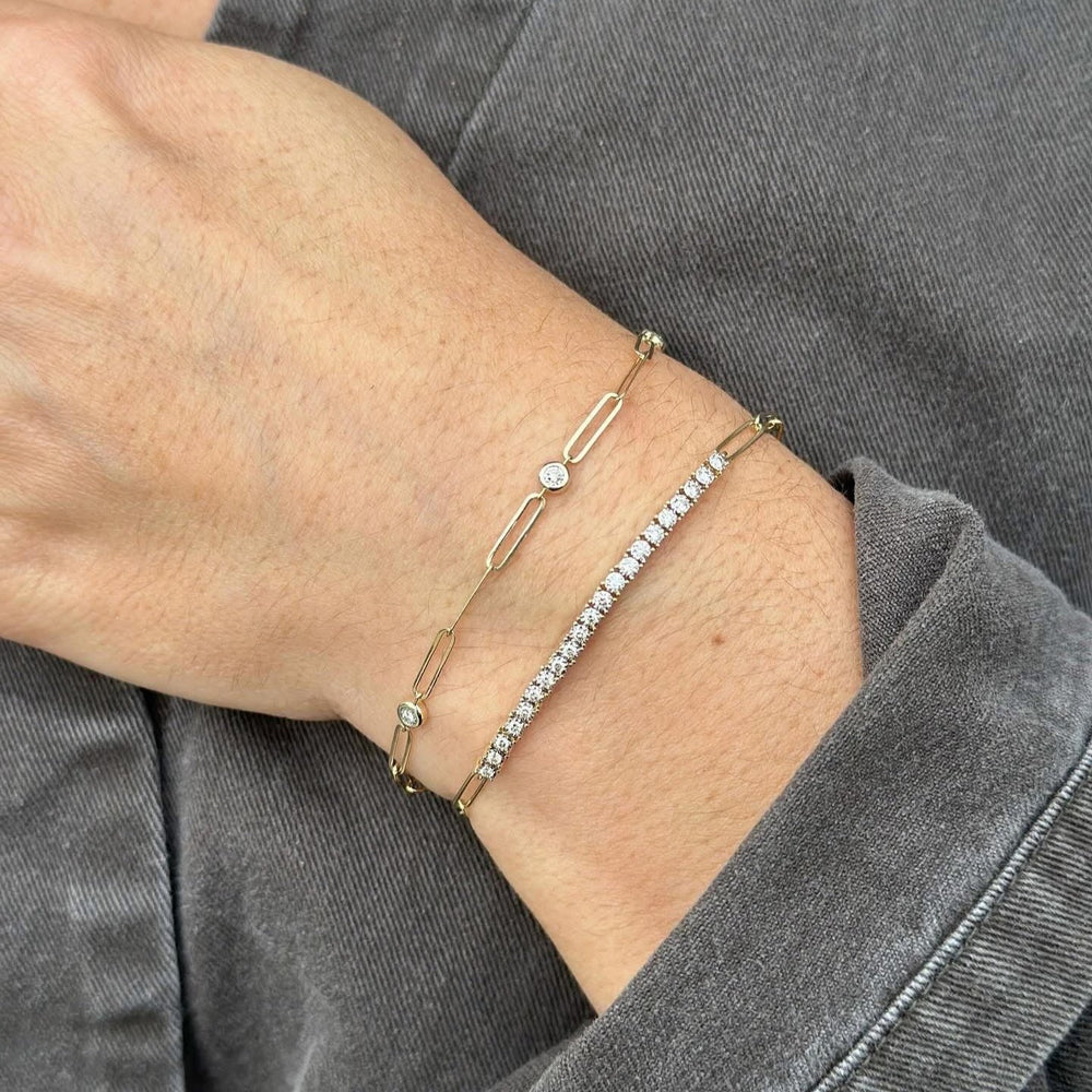 14K Bezel Diamond Paperclip Station Bracelet-Embark Fine Jewelry