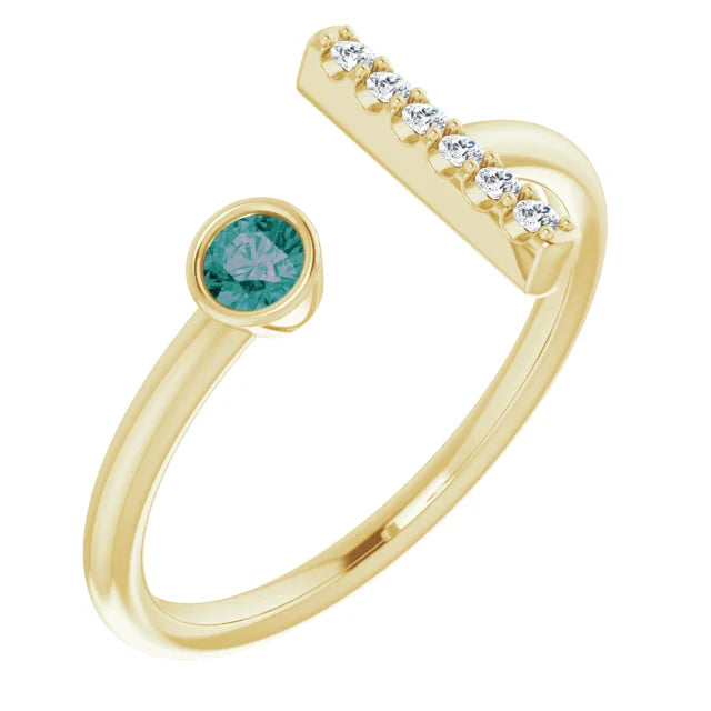 14K Bezel Gemstone &amp; Diamond Bar Ring