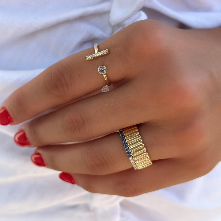 14K Bezel Gemstone &amp; Diamond Bar Ring