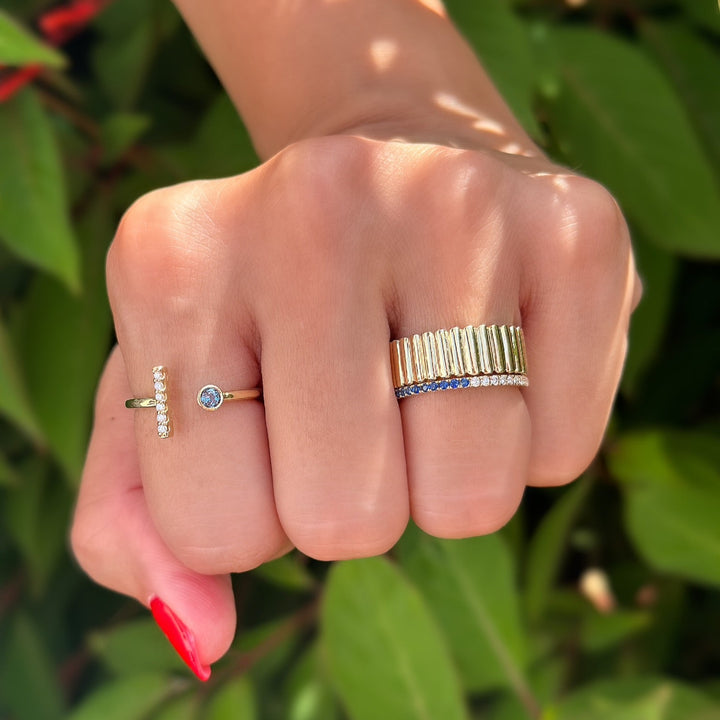 14K Bezel Gemstone &amp; Diamond Bar Ring