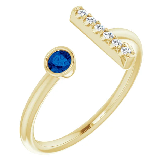 14K Bezel Gemstone &amp; Diamond Bar Ring