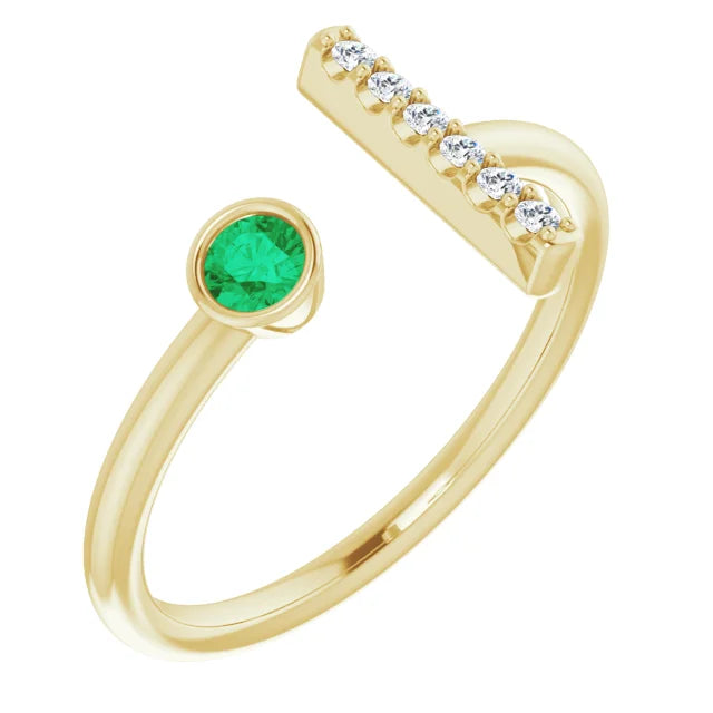 14K Bezel Gemstone &amp; Diamond Bar Ring