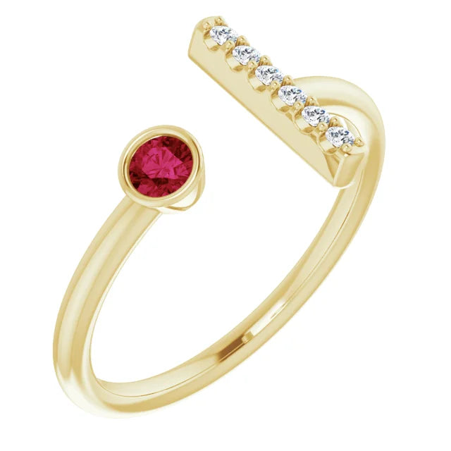 14K Bezel Gemstone &amp; Diamond Bar Ring