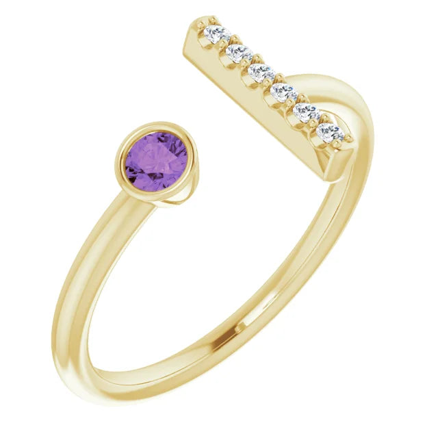 14K Bezel Gemstone &amp; Diamond Bar Ring