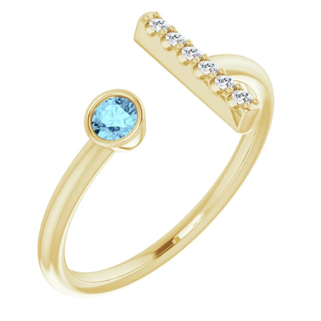 14K Bezel Gemstone &amp; Diamond Bar Ring