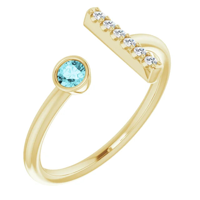14K Bezel Gemstone &amp; Diamond Bar Ring