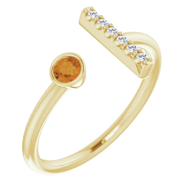 14K Bezel Gemstone &amp; Diamond Bar Ring