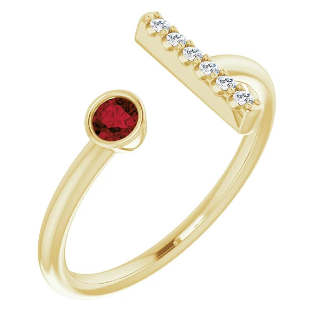 14K Bezel Gemstone &amp; Diamond Bar Ring